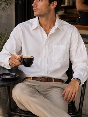 Vivaldi White Easy Care Dress Shirt Mens 17.5 44 Classic Fit